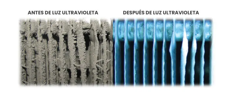 Serpentín antes y después de UV